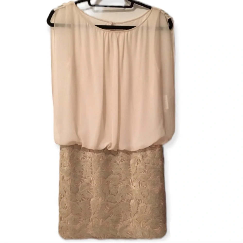 🛳 Designer’s Aidan Mattox Beige Drape Chiffon Cocktail Sequin Dress - Picture 5 of 16
